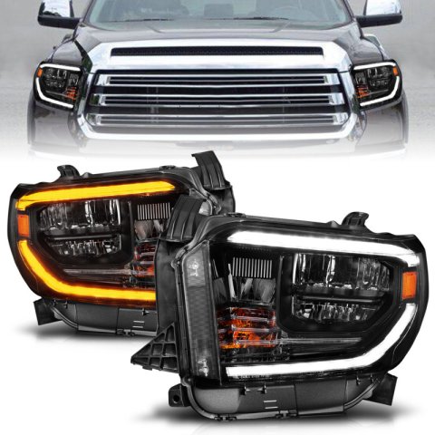 ANZO 14-21 Toyota Tundra (OE Halogen w/LED DRL) LED Crystal Headlights w/ Switchback & DRL - Blk thumbnail 1
