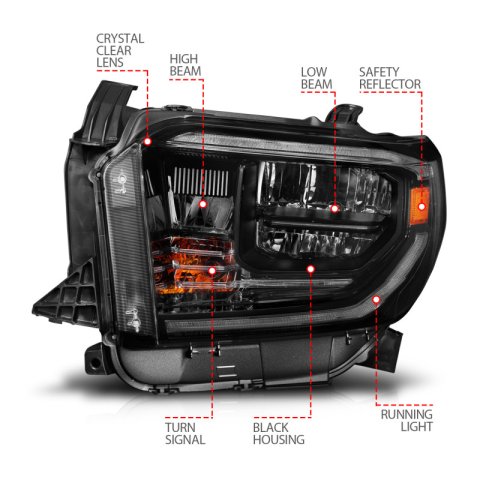 ANZO 14-21 Toyota Tundra (OE Halogen w/LED DRL) LED Crystal Headlights w/ Switchback & DRL - Blk thumbnail 3
