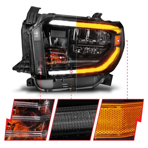 ANZO 14-21 Toyota Tundra (OE Halogen w/LED DRL) LED Crystal Headlights w/ Switchback & DRL - Blk thumbnail 7