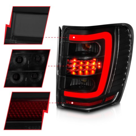 ANZO 1999-2004 Jeep Grand Cherokee LED Tail Lights w/ Light Bar Black Housing Smoke Lens thumbnail 3