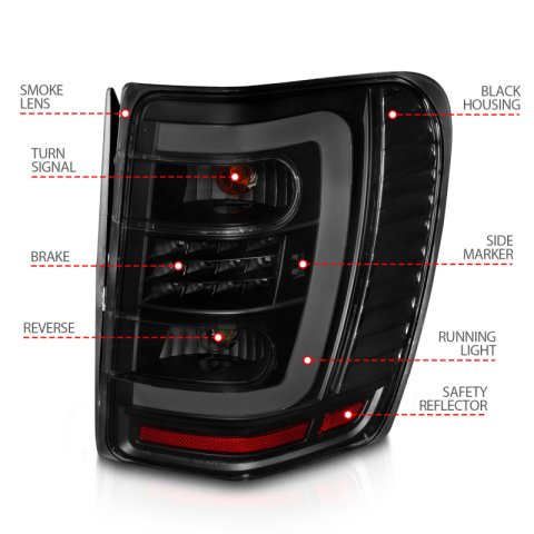 ANZO 1999-2004 Jeep Grand Cherokee LED Tail Lights w/ Light Bar Black Housing Smoke Lens thumbnail 4