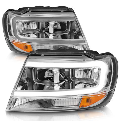 ANZO 1999-2004 Jeep Grand Cherokee Crystal Headlights w/ Light Bar Chrome Housing thumbnail 6