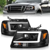ANZO 2004-2008 Ford F-150 Projector Headlights w/ Light Bar Black Housing thumbnail 1