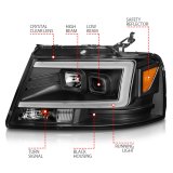 ANZO 2004-2008 Ford F-150 Projector Headlights w/ Light Bar Black Housing thumbnail 7