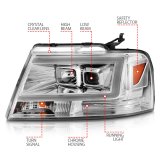 ANZO 2004-2008 Ford F-150 Projector Headlights w/ Light Bar Chrome Housing thumbnail 8