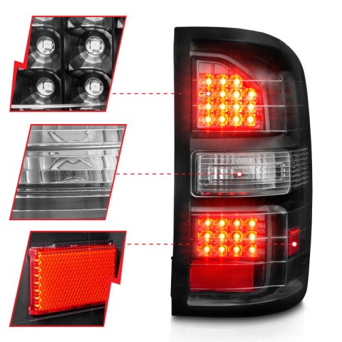 ANZO 2014-2018 GMC Sierra LED Tail Lights Black Housing Clear Lens thumbnail 2