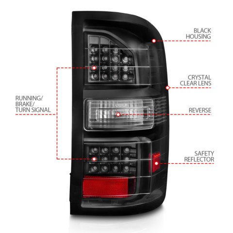 ANZO 2014-2018 GMC Sierra LED Tail Lights Black Housing Clear Lens thumbnail 3