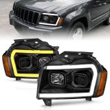 ANZO 2005-2007 Jeep Grand Cherokee Projector Headlights w/ Light Bar Switchback Black Housing thumbnail 2