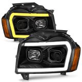 ANZO 2005-2007 Jeep Grand Cherokee Projector Headlights w/ Light Bar Switchback Black Housing thumbnail 7