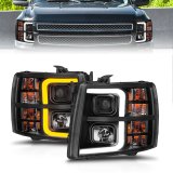 ANZO 2007-2013 Chevrolet Silverado 1500 Projector w/ Light Bar Black Housing w/ Sequential thumbnail 1
