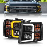 ANZO 2007-2013 Chevrolet Silverado 1500 Projector w/ Light Bar Black Housing w/ Sequential thumbnail 7