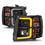 ANZO 2007-2013 Chevrolet Silverado 1500 Projector w/ Light Bar Black Housing w/ Sequential thumbnail 8