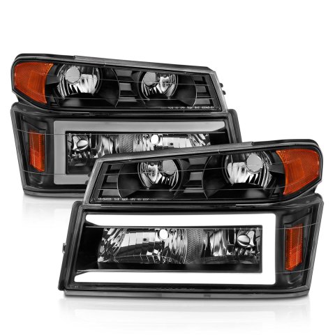 ANZO 04-12 GM Colorado/Canyon/I-Series Crystal Headlights - w/ Light Bar Black Housing 4pcs thumbnail 3