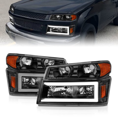 ANZO 04-12 GM Colorado/Canyon/I-Series Crystal Headlights - w/ Light Bar Black Housing 4pcs thumbnail 7