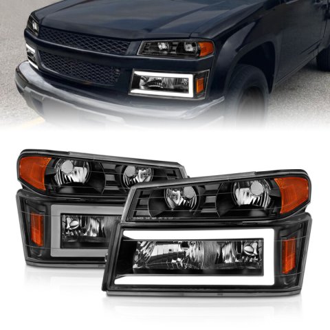ANZO 04-12 GM Colorado/Canyon/I-Series Crystal Headlights - w/ Light Bar Black Housing 4pcs thumbnail 8