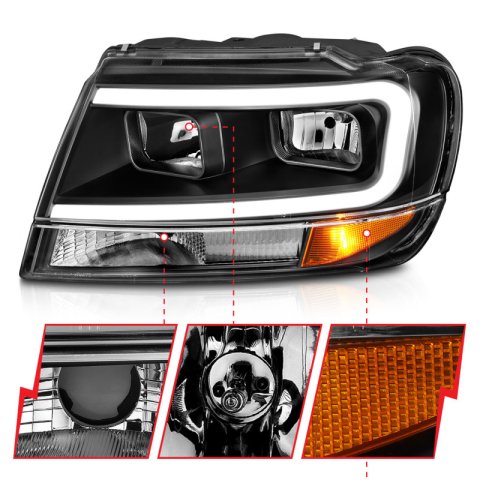 ANZO 99-04 Jeep Grand Cherokee Crystal Headlights - w/ Light Bar Black Housing thumbnail 4