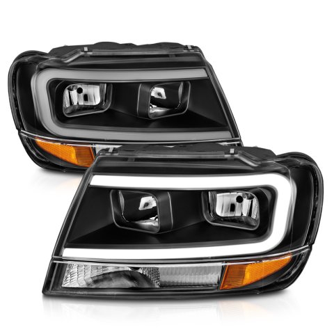 ANZO 99-04 Jeep Grand Cherokee Crystal Headlights - w/ Light Bar Black Housing thumbnail 7
