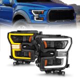 ANZO 15-17 Ford F-150 LED Projector Headlights - w/ Light Bar Switchback Black Housing thumbnail 1