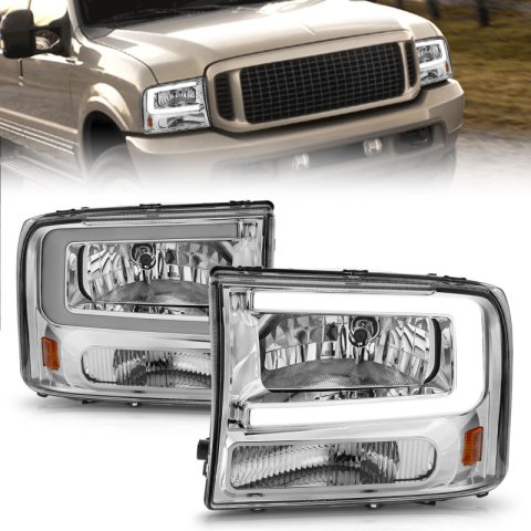 ANZO 99-04 Ford F250/F350/F450/Excursion (excl. 99) Crystal Headlights - w/ Light Bar Chrome Housing thumbnail 1