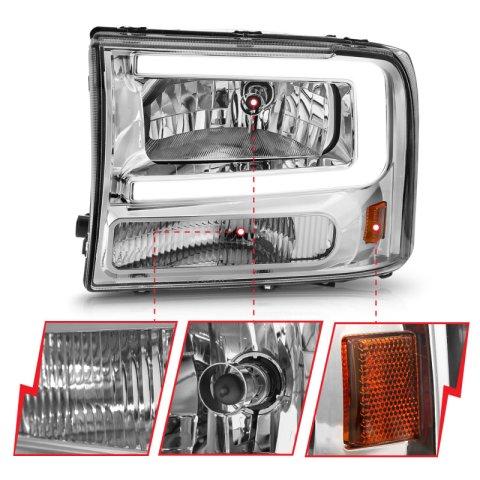 ANZO 99-04 Ford F250/F350/F450/Excursion (excl. 99) Crystal Headlights - w/ Light Bar Chrome Housing thumbnail 2