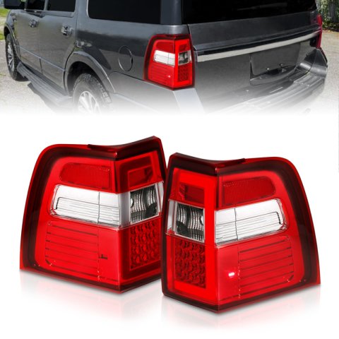 ANZO 07-17 For Expedition LED Taillights w/ Light Bar Chrome Housing Red/Clear Lens thumbnail 1