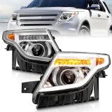 ANZO 11-15 Ford Explorer Projector Headlights w/ Light Bar Chrome Housing w/ Amber light thumbnail 1