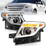 ANZO 11-15 Ford Explorer Projector Headlights w/ Light Bar Chrome Housing w/ Amber light thumbnail 4