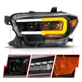 ANZO 16-22 Toyota Tacoma LED Projector Headlights w/ Light Bar Sequential Black Housing w/Initiation thumbnail 9