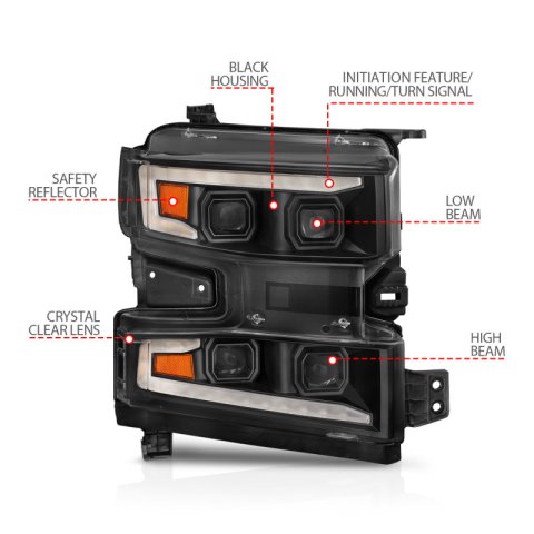 ANZO 19-22 Chevrolet Silverado 1500 LED Proj HL w/Lgt Bar SwBk Seq. Blk w/In. Light - Passenger Side thumbnail 4