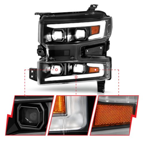ANZO 19-22 Chevrolet Silverado 1500 LED Proj HL w/Lgt Bar SwBk Seq. Blk w/In. Light - Passenger Side thumbnail 5