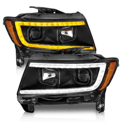 ANZO 11-13 Jeep Grand Cherokee (Factory Halogen Only) Projector Headlights w/Light Bar Swtchbk Black thumbnail 1