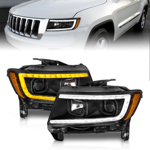 ANZO 11-13 Jeep Grand Cherokee (Factory Halogen Only) Projector Headlights w/Light Bar Swtchbk Black thumbnail 4