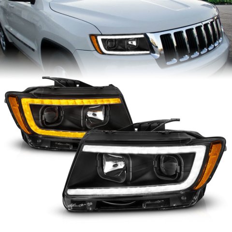 ANZO 11-13 Jeep Grand Cherokee (Factory Halogen Only) Projector Headlights w/Light Bar Swtchbk Black thumbnail 5