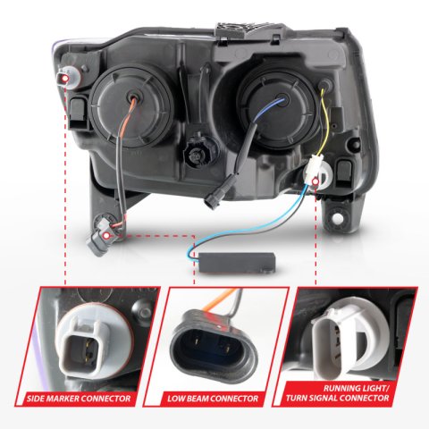 ANZO 11-13 Jeep Grand Cherokee (Factory Halogen Only) Projector Headlights w/Light Bar Swtchbk Black thumbnail 8
