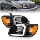 ANZO 00-04 Toyota Tundra (Fits Reg/Acc Cab Only) Crystal Headlights w/Light Bar Black w/Corner Light thumbnail 1