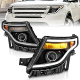 ANZO 11-15 Ford Explorer (w/Factory Halogen HL Only) Projector Headlights w/Light Bar Black Housing thumbnail 1