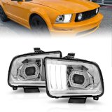 ANZO 05-09 Ford Mustang (w/Factory Halogen HL Only) Projector Headlights w/Light Bar Chrome Housing thumbnail 1