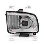 ANZO 05-09 Ford Mustang (w/Factory Halogen HL Only) Projector Headlights w/Light Bar Chrome Housing thumbnail 6