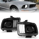 ANZO 05-09 Ford Mustang (w/Factory Halogen HL Only) Projector Headlights w/Light Bar Black Housing thumbnail 1