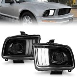 ANZO 05-09 Ford Mustang (w/Factory Halogen HL Only) Projector Headlights w/Light Bar Black Housing thumbnail 2