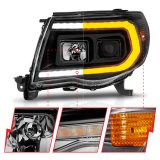 ANZO 05-11 Toyota Tacoma Projector Headlights w/Light Bar Switchback Black Housing thumbnail 4