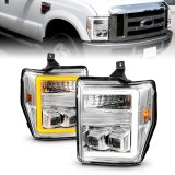 ANZO 08-10 Ford F-250 - F-550 Super Duty Projector Headlights w/ Light Bar Switchback Chrome Housing thumbnail 1