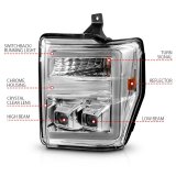 ANZO 08-10 Ford F-250 - F-550 Super Duty Projector Headlights w/ Light Bar Switchback Chrome Housing thumbnail 5