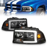 ANZO 97-04 Dodge Dakota/Durango Crystal headlight Set w/ Light Bar Black Housing thumbnail 1