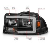 ANZO 97-04 Dodge Dakota/Durango Crystal headlight Set w/ Light Bar Black Housing thumbnail 5