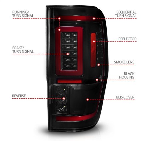 ANZO 19-22 Ford Ranger Full LED Taillights w/ Lightbar Sequential Signal Black Housing/Smoke Lens thumbnail 8