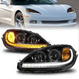 ANZO 05-13 Chevrolet Corvette Projector Headlights w/switchback & Sequential LED - Black Amber thumbnail 7