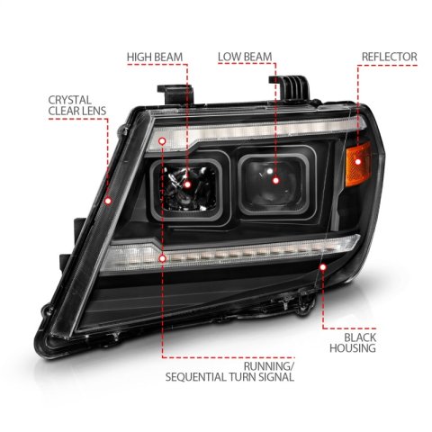 ANZO 09-20 Nissan Frontier Black Projector Plank Style DRL w/ Switchback & Sequential LED DRL thumbnail 6