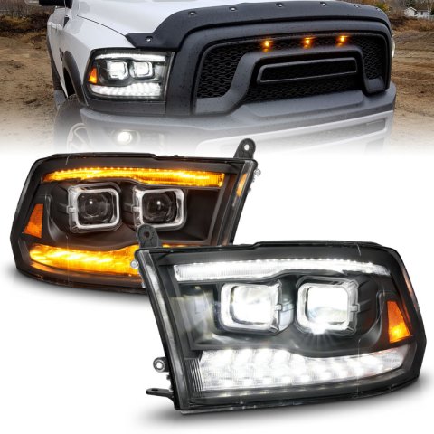 ANZO 09-18 Dodge Ram 1500/2500/3500 Full LED Proj Headlights w/Switchback Light Bar - Black thumbnail 3