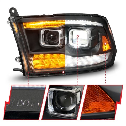 ANZO 09-18 Dodge Ram 1500/2500/3500 Full LED Proj Headlights w/Switchback Light Bar - Black thumbnail 8